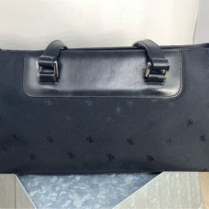 LAUREN RALPH LAUREN BLACK FABRIC SHOULDER BAG W/LEATHER TRIM